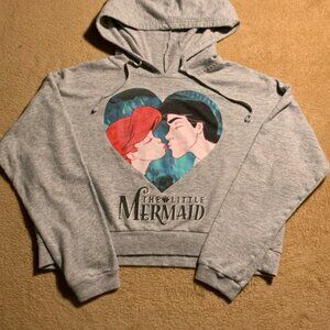 Disney Little Mermaid Women Medium Gray Cropped‎ Pullover Hoodie Sweatshirt (G)